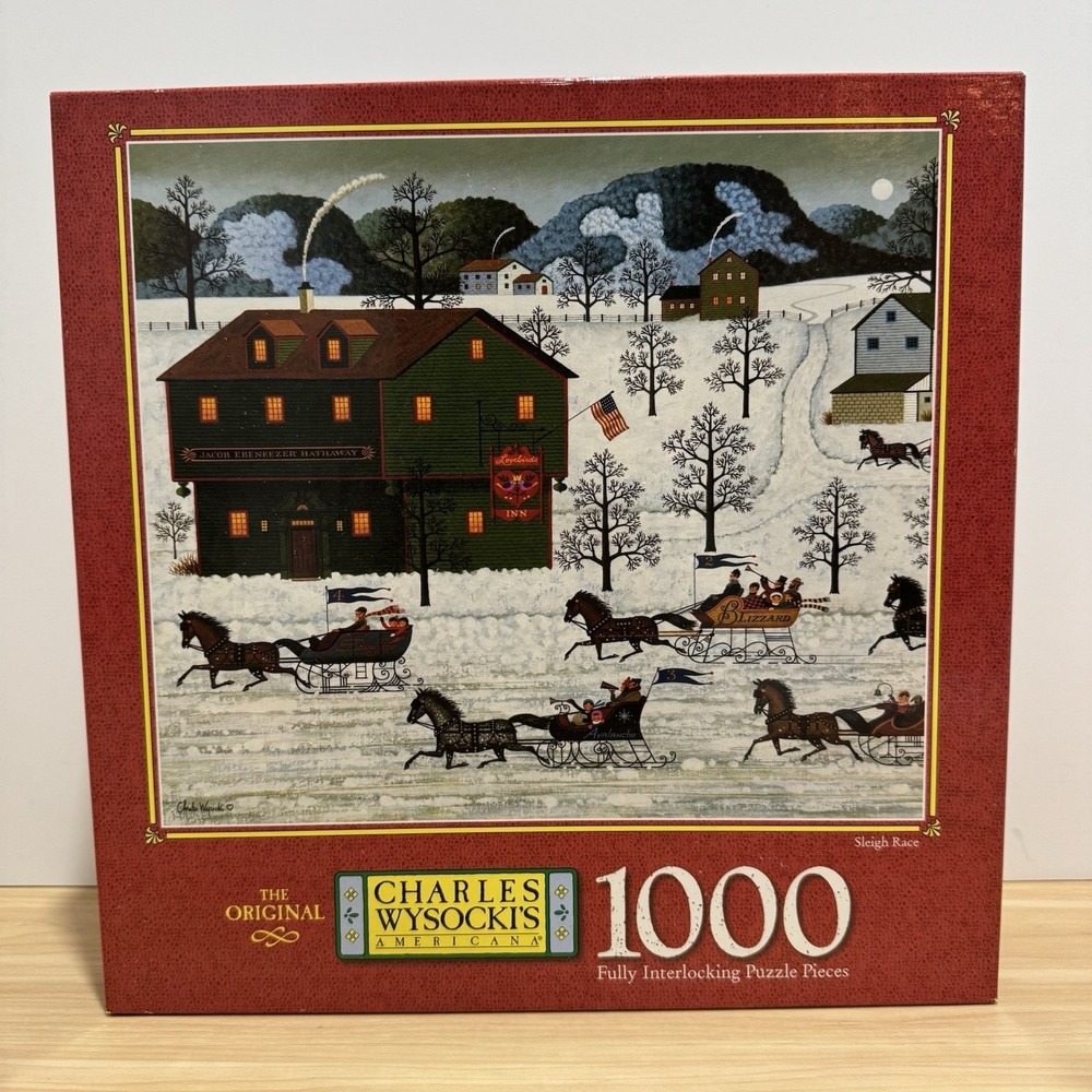 VTG Charles Wysocki 1000 Piece Puzzle SLEIGH RACE Americana Hasbro MB Complete - Picture 11 of 13